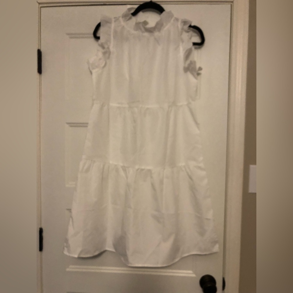 Ruffled high collared tank dress white size medium